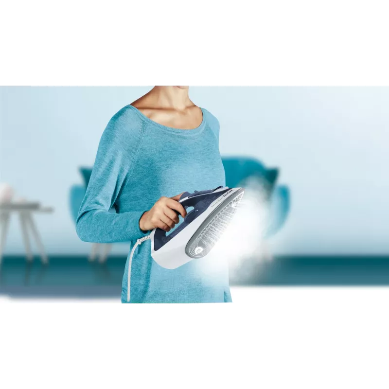 Ferro de engomar a seco e a vapor Tefal Express Steam FV2837 com base Cerilium 2400 W azul, cinzento, branco