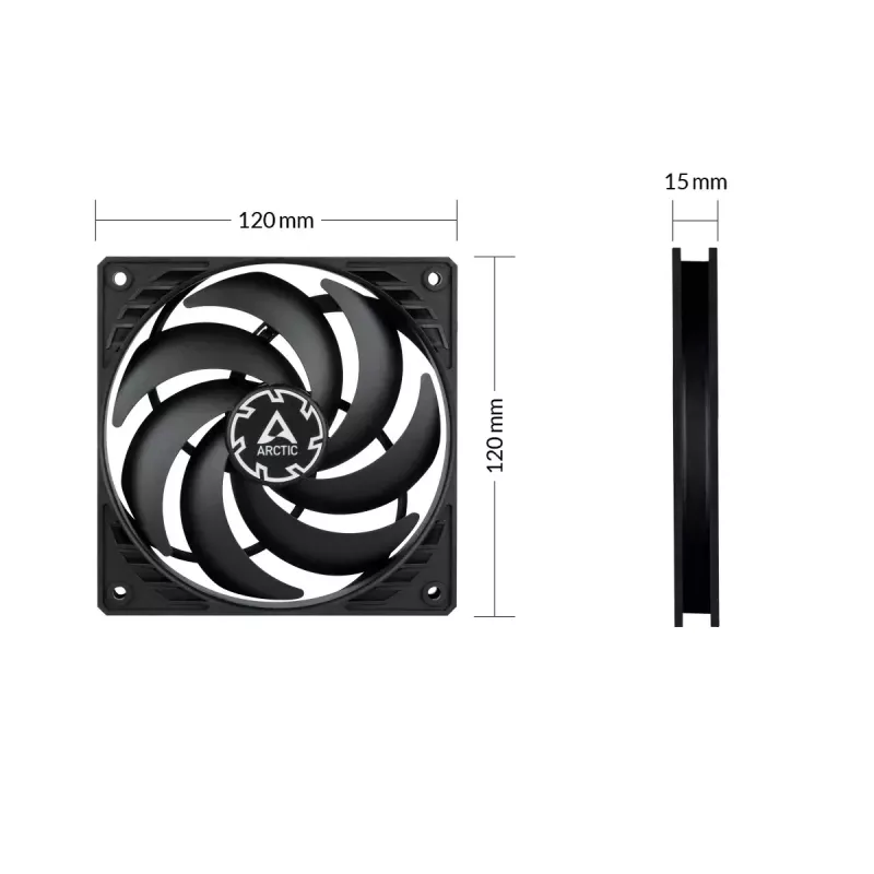 ARCTIC P12 Slim PWM PST ventoinha de caixa 120 mm, pack de 3, preta