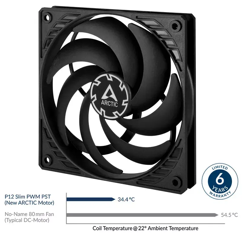 ARCTIC P12 Slim PWM PST ventoinha de caixa 120 mm, pack de 3, preta