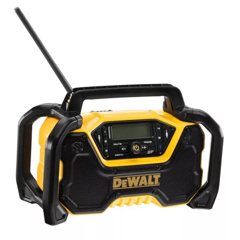 Rádio portátil DeWALT DCR029-QW DAB FM, alimentação por rede/CC, Bluetooth, função de carregamento USB, ecrã, preto/amarelo