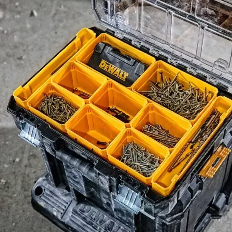 Organizador DeWALT DWST82968-1 TSTAK, impermeável e resistente ao pó, 400×332×119 mm, preto/laranja