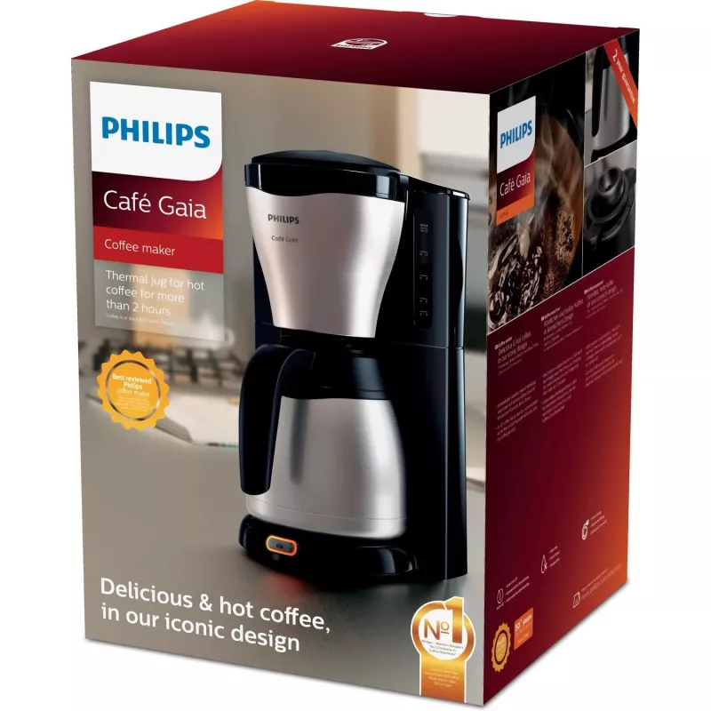Máquina de café de filtro Philips HD7548/20 Café Gaia, 1,2 l, 15 chávenas, 1000 W, preta/metal