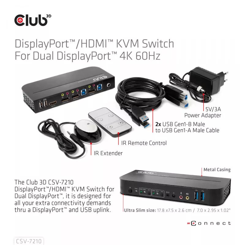 KVM Switch CLUB3D DisplayPort/HDMI para Dual DisplayPort 4K 60Hz