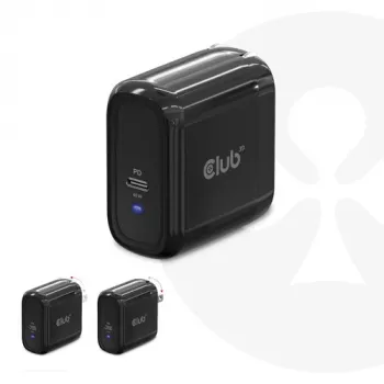 Carregador de viagem CLUB3D 65W tecnologia GAN, porta única USB Type-C, suporte Power Delivery (PD) 3.0