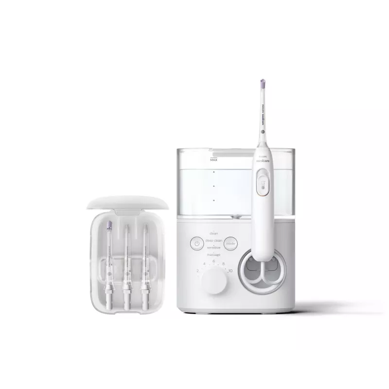 Irrigador oral Philips Power Flosser 7000 HX3911/40, a pilhas, branco, carregador AC universal