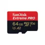 Cartão de memória flash MicroSDXC SANDISK Extreme PRO 64GB UHS‑I U3 V30 A2, leitura 200 MB/s, escrita 90–140 MB/s, inclui adaptador SD