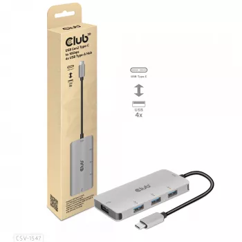 Hub CLUB3D USB-A 4 portas para USB-C – transferência rápida de 10 Gbps