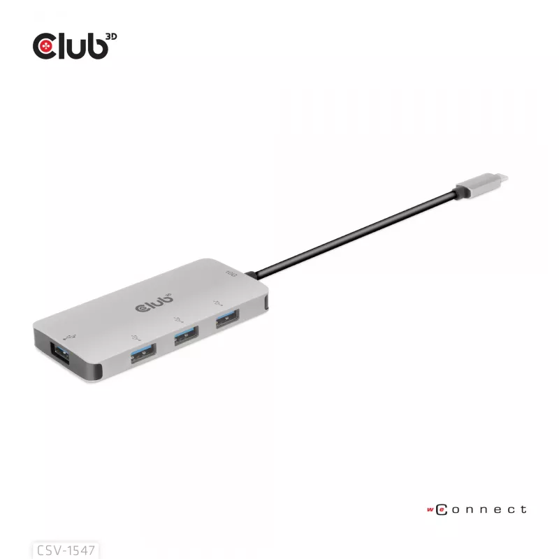 Hub CLUB3D USB-A 4 portas para USB-C – transferência rápida de 10 Gbps