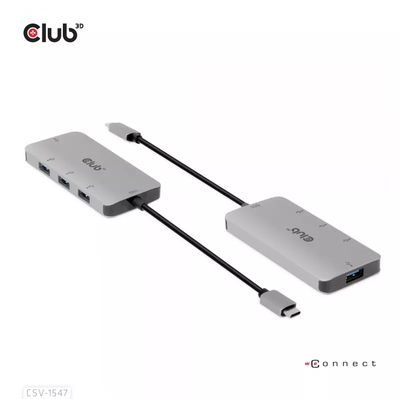 Hub CLUB3D USB-A 4 portas para USB-C – transferência rápida de 10 Gbps
