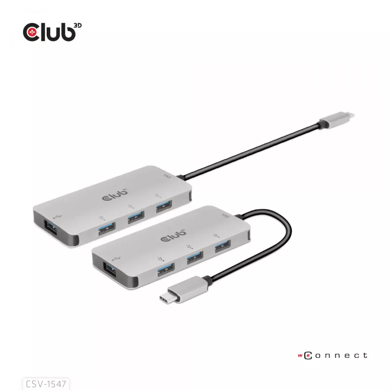 Hub CLUB3D USB-A 4 portas para USB-C – transferência rápida de 10 Gbps