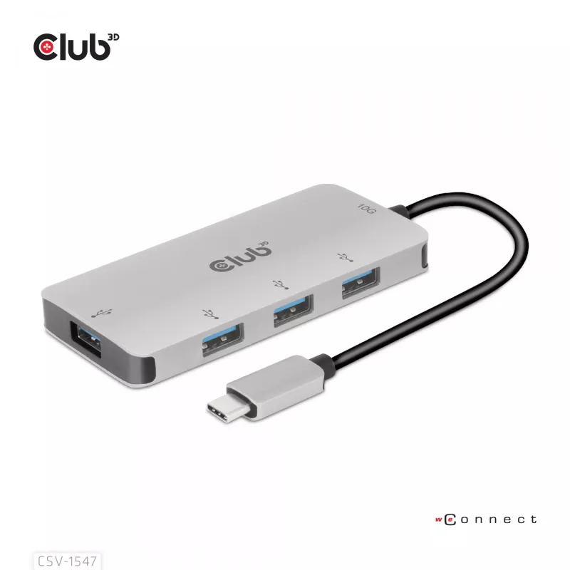 Hub CLUB3D USB-A 4 portas para USB-C – transferência rápida de 10 Gbps