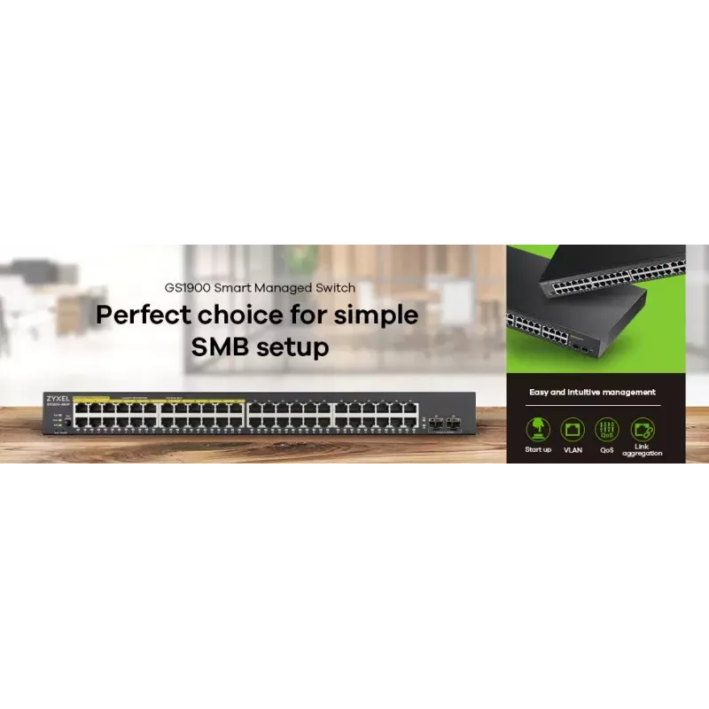 Zyxel GS1900-48-EU0102F Switch de rede L2 Gigabit Ethernet (10/100/1000) preto