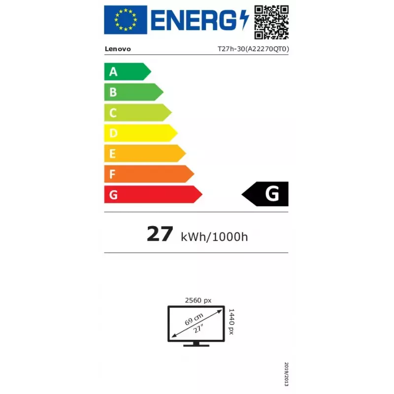 Lenovo T27h-30 Monitor de computador 68,6 cm (27 polegadas) 2560 x 1440 píxeis Quad HD LED preto