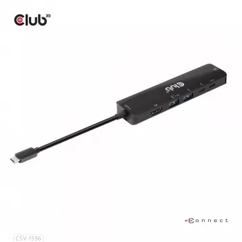 CLUB3D USB Gen1 Type-C, Hub 6 em 1 com HDMI 8K30Hz, 2xUSB Type-A, RJ45 e 2xUSB Type-C, dados e carregamento PD 100 Watt