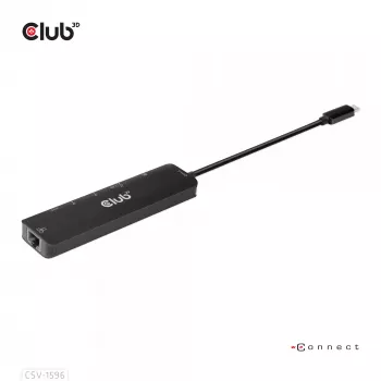 CLUB3D USB Gen1 Type-C, Hub 6 em 1 com HDMI 8K30Hz, 2xUSB Type-A, RJ45 e 2xUSB Type-C, dados e carregamento PD 100 Watt