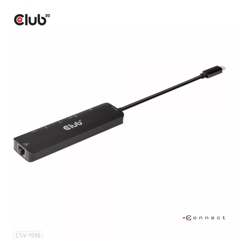CLUB3D USB Gen1 Type-C, Hub 6 em 1 com HDMI 8K30Hz, 2xUSB Type-A, RJ45 e 2xUSB Type-C, dados e carregamento PD 100 Watt