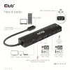 CLUB3D USB Gen1 Type-C, Hub 6 em 1 com HDMI 8K30Hz, 2xUSB Type-A, RJ45 e 2xUSB Type-C, dados e carregamento PD 100 Watt