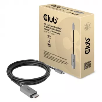 CLUB3D USB Gen2 Type-C para HDMI 4K120Hz 8K60Hz HDR10 com DSC1.2 cabo ativo M/M 3m / 9.84ft
