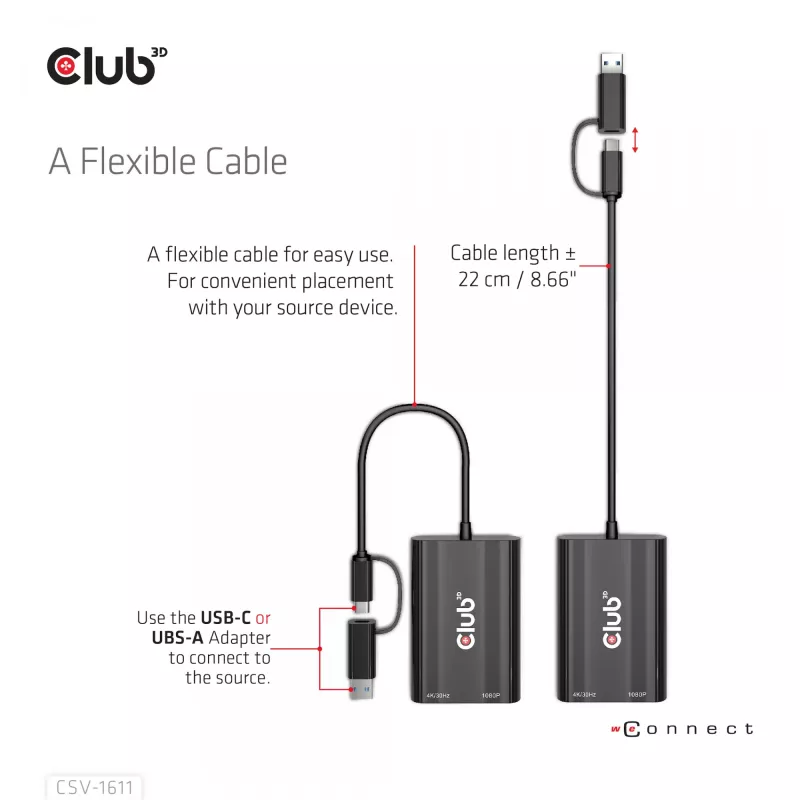 CLUB3D USB Gen1 Type-C/-A para Dual HDMI (4K/30Hz) / VGA (1080/60Hz)
