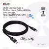 CLUB3D USB4 Gen2x2 Cabo bidirecional Type-C 4K60Hz, dados 20Gbps, PD 240W(48V/5A) EPR M/M 2m