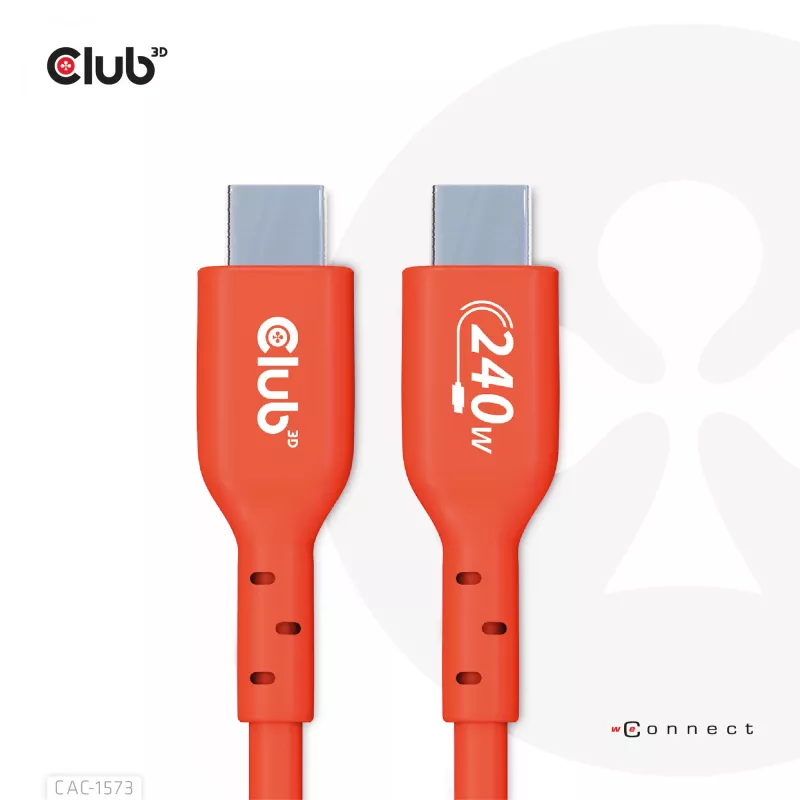 Cabo bidirecional USB-C para USB-C CLUB3D CAC-1573, USB4 Gen 2x2, 2 m, vermelho, PD até 240 W