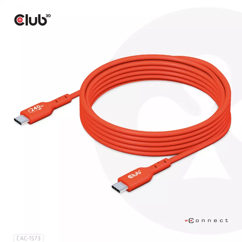 Cabo bidirecional USB-C para USB-C CLUB3D CAC-1573, USB4 Gen 2x2, 2 m, vermelho, PD até 240 W