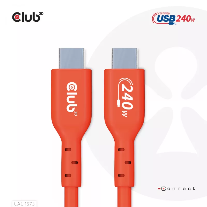 Cabo bidirecional USB-C para USB-C CLUB3D CAC-1573, USB4 Gen 2x2, 2 m, vermelho, PD até 240 W
