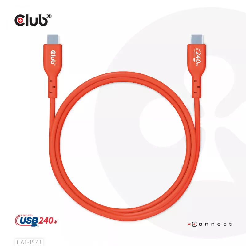Cabo bidirecional USB-C para USB-C CLUB3D CAC-1573, USB4 Gen 2x2, 2 m, vermelho, PD até 240 W