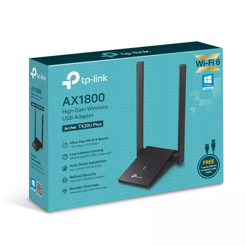 Adaptador sem fios TP-Link AX1800 Dual Antennas 2,4 GHz 5 GHz Wi-Fi 6