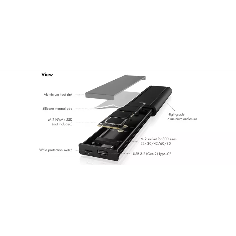 ICY Karton IB-1807MT-C31 Caixa para SSD preta M.2