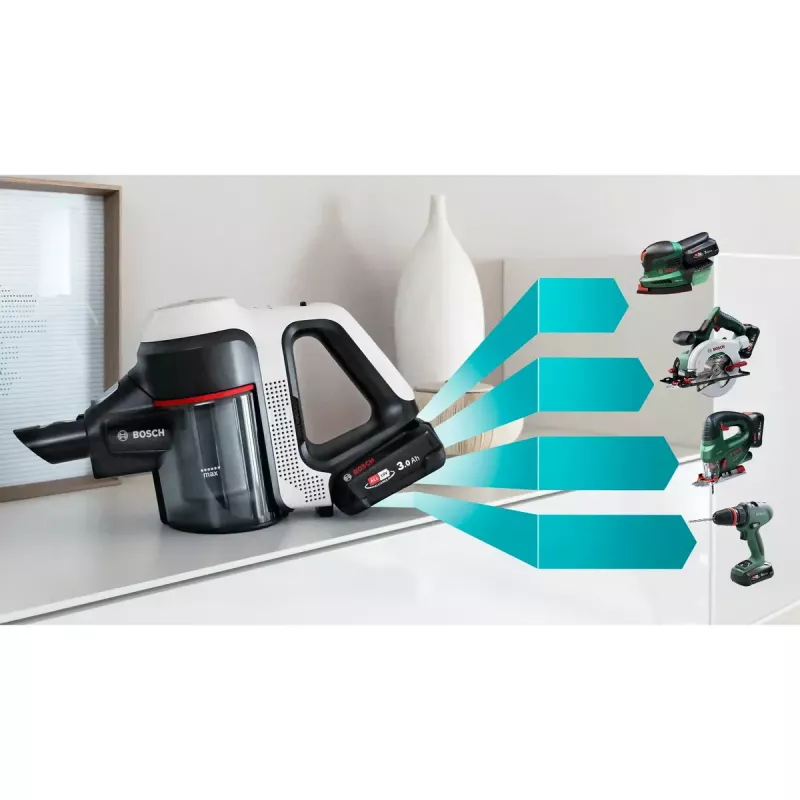 Bosch BBS711W Aspirador vertical/escova elétrica Aspirador vertical 2-em-1, bateria, seco, filtro higiénico, sem saco, 0,3 L, branco