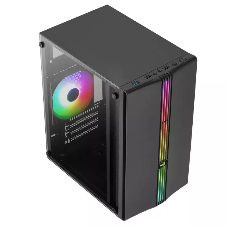 Caixa Aerocool Evo Mini RGB Micro ATX Mini Torre, preta, com janela