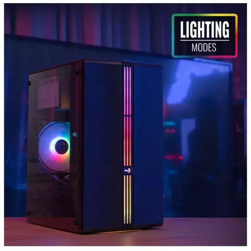 Caixa Aerocool Evo Mini RGB Micro ATX Mini Torre, preta, com janela
