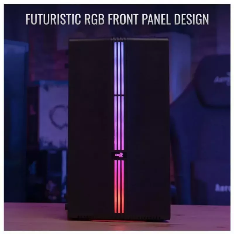 Caixa Aerocool Evo Mini RGB Micro ATX Mini Torre, preta, com janela