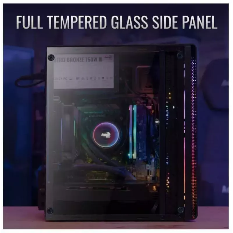 Caixa Aerocool Evo Mini RGB Micro ATX Mini Torre, preta, com janela