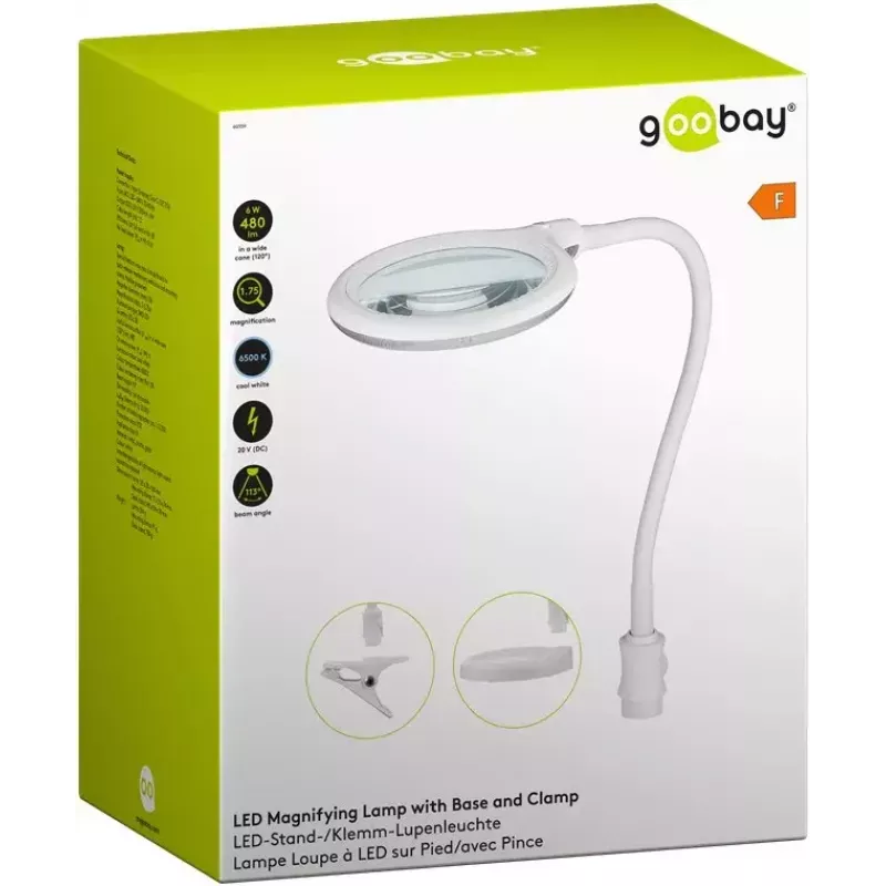 Goobay Lâmpada de lupa LED com base e grampo 6 W Ampliação 1.75x