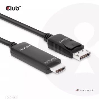 CLUB3D Cabo DisplayPort 1.4 para HDMI 4K120Hz ou 8K60Hz HDR10 M/M 3m/9,84ft