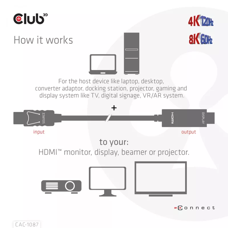CLUB3D Cabo DisplayPort 1.4 para HDMI 4K120Hz ou 8K60Hz HDR10 M/M 3m/9,84ft