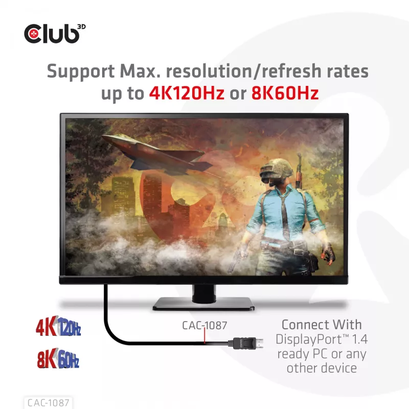 CLUB3D Cabo DisplayPort 1.4 para HDMI 4K120Hz ou 8K60Hz HDR10 M/M 3m/9,84ft