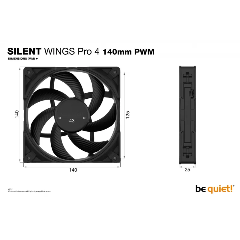 Ventoinha para caixa de computador be quiet SILENT WINGS PRO 4 | 140mm PWM 14 cm preta 1 unid.