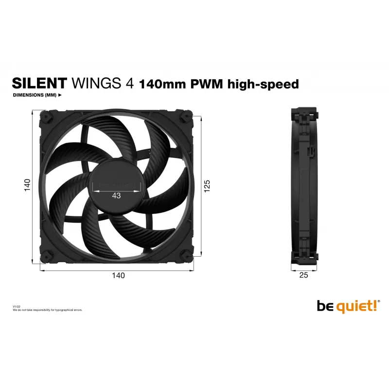 Ventoinha para caixa de computador be quiet SILENT WINGS 4 | 140mm PWM High-Speed 14 cm preta 1 unid.