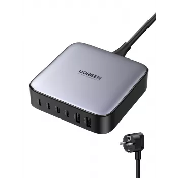 Ugreen 40914 Nexode carregador de secretária USB-C USB-A GaN 200W, para interior, AC, 21 V, 5 A, 2 m, preto, cinzento