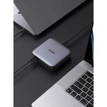 Ugreen 40914 Nexode carregador de secretária USB-C USB-A GaN 200W, para interior, AC, 21 V, 5 A, 2 m, preto, cinzento