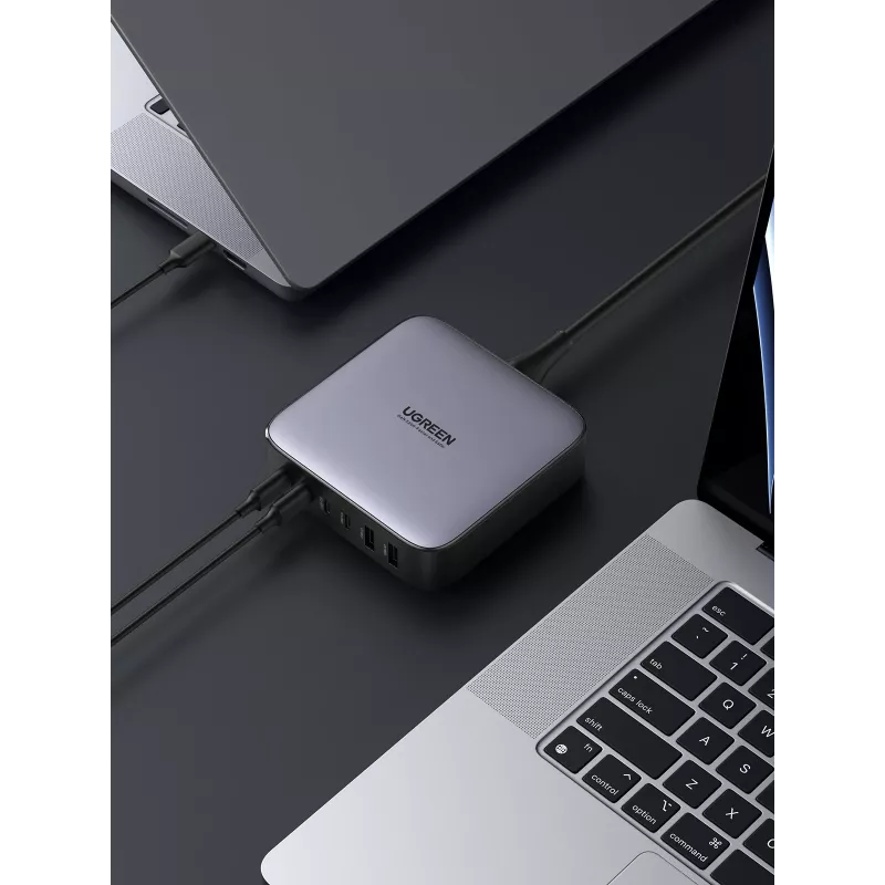 Ugreen 40914 Nexode carregador de secretária USB-C USB-A GaN 200W, para interior, AC, 21 V, 5 A, 2 m, preto, cinzento