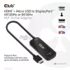 CLUB3D adaptador ativo HDMI + Micro USB para DisplayPort™ 4K120Hz ou 8K30Hz M/F