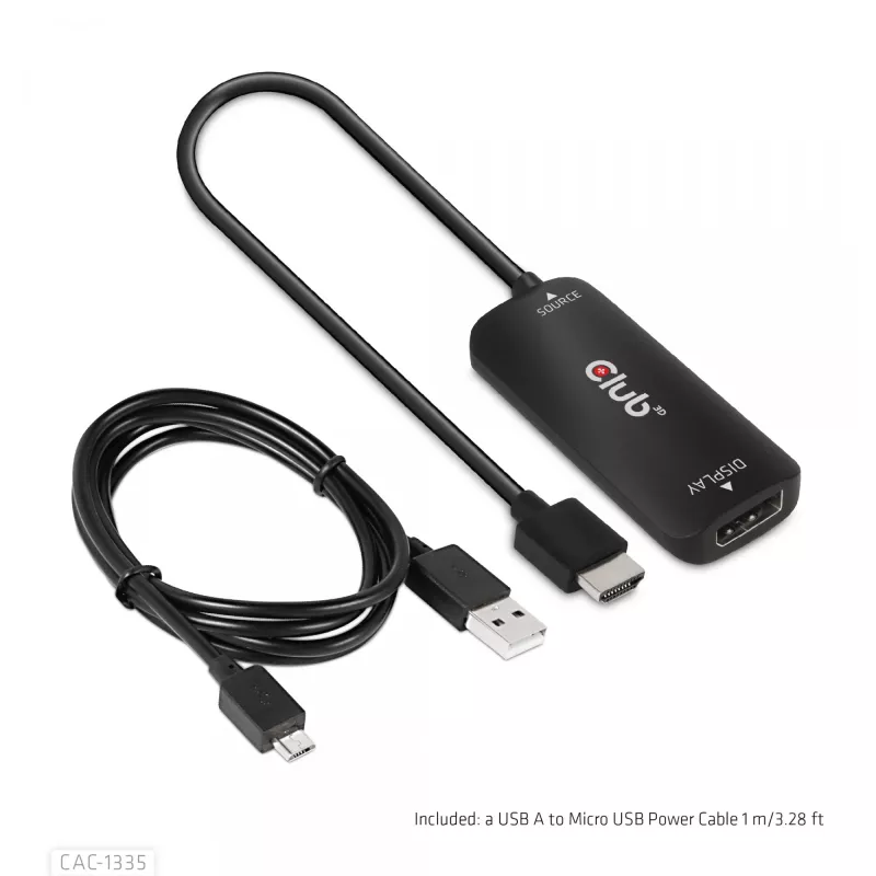 CLUB3D adaptador ativo HDMI + Micro USB para DisplayPort™ 4K120Hz ou 8K30Hz M/F