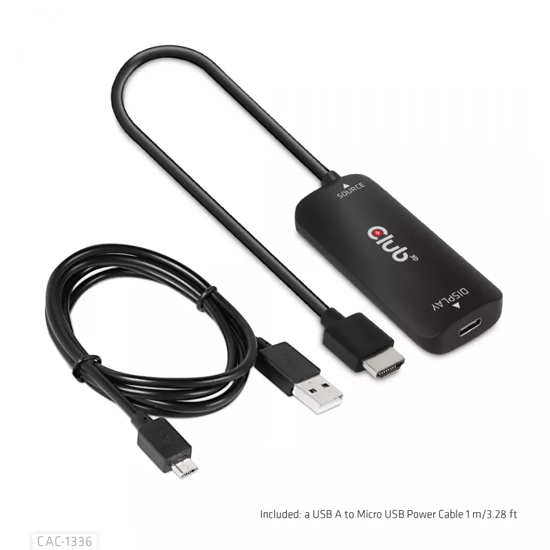 CLUB3D adaptador ativo HDMI + Micro USB para USB Type-C 4K120Hz ou 8K30Hz M/F