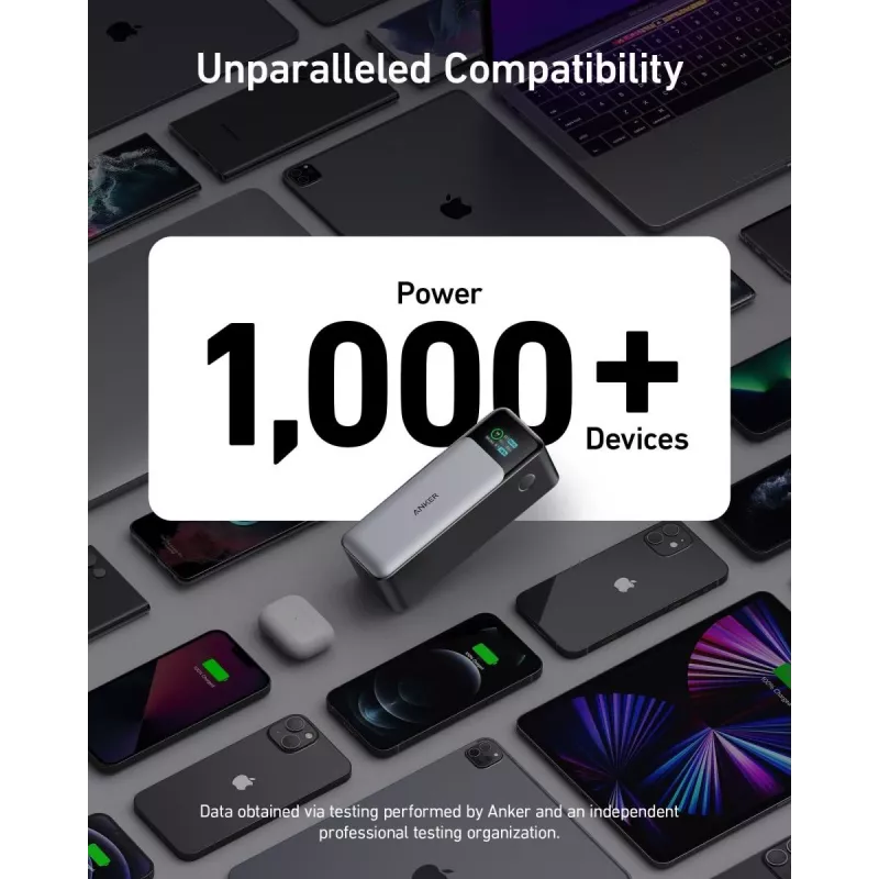 Carregador portátil Anker 737 (A1289011) – 24000 mAh, 140 W, 2× USB-C + 1× USB-A, prateado/preto