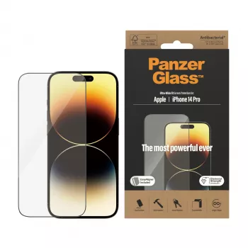 PanzerGlass película protetora de ecrã para Apple iPhone 14 Pro Ultra-Wide Fit EasyAligner resistente a riscos e choques