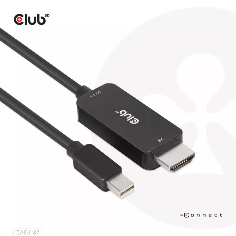 CLUB3D cabo MiniDisplayPort 1.4 para HDMI 4K120Hz ou 8K60Hz HDR10+ M/M 1,8m / 6ft